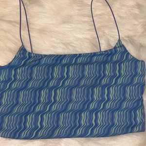 Blue and green patterned tank top. Size medium.